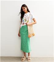 Women's Green Floral Print Bias Cut Midi Skirt New Look