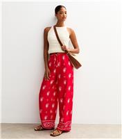 Women's Red Crepe Paisley Print Wide Leg Trousers New Look