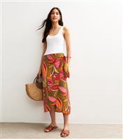 Women's Pink Leaf Print Midi Sarong Skirt New Look