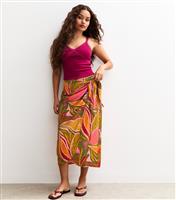 Women's Petite Pink Leaf Print Sarong Skirt New Look