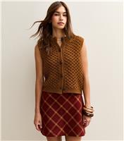Women's Tan Moss Stitch Buttoned Waistcoat New Look