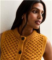 Women's Dark Yellow Moss Stitch Buttoned Waistcoat New Look