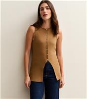 Women's Camel Compact Knit Button Front Waistcoat New Look