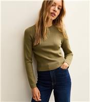 Women's Green Ribbed Knit Crew Neck Jumper New Look