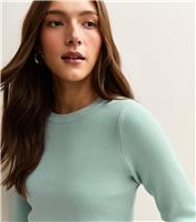 Women's Mint Green Ribbed Knit Crew Neck Jumper New Look