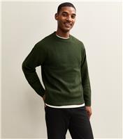 Men's Dark Green Regular Crew Neck Jumper Jack & Jones New Look