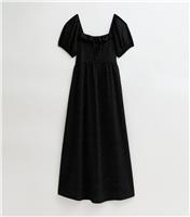 Women's Maternity Black Polka Dot Frill Trim Milkmaid Midi Dress New Look