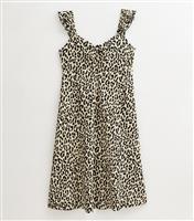 Women's Plus Size Brown Leopard Print Crinkle Texture Midi Dress Curves New Look