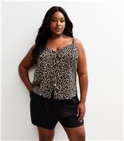 Women's Plus Size Brown Animal Print Button Up Cami Top Curves New Look