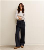 Women's Navy Seam From Wide Leg Jeans New Look