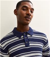 Men's Dark Blue Striped Polo Jumper Jack & Jones New Look