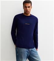 Men's Navy Logo Long Sleeve Crew Neck Top Jack & Jones New Look