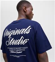 Men's Dark Blue Originals Studio Print T-Shirt Jack & Jones New Look