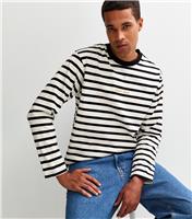 Men's White Striped Regular Crew Neck Long Sleeve Logo Top Jack & Jones New Look