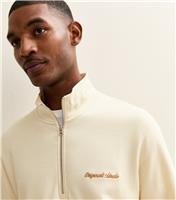 Men's Cream Embroidered Logo Half Zip Sweatshirt Jack & Jones New Look