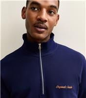 Men's Dark Blue Embroidered Logo Half Zip Sweatshirt Jack & Jones New Look