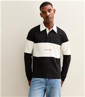 Men's Black Stripe Long Sleeve Polo Top Jack & Jones New Look