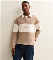 Men's Light Brown Stripe Long Sleeve Polo Top Jack & Jones New Look