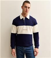Men's Navy Stripe Long Sleeve Polo Top Jack & Jones New Look