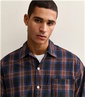 Men's Dark Blue Boxy Long Sleeve Checked Shirt Jack & Jones New Look