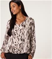 Women's Cream Animal Print Puffball Hem Top Blue Vanilla New Look