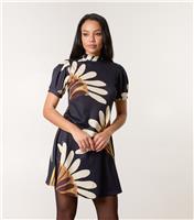 Women's Navy Floral Print A-Line Mini Dress Blue Vanilla New Look