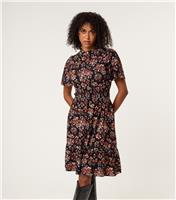 Women's Black Floral Print High Neck Mini Dress Blue Vanilla New Look
