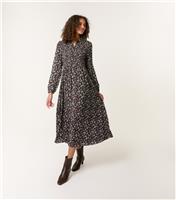 Women's Black Floral Print Shirred Midi Shirt Dress Blue Vanilla New Look