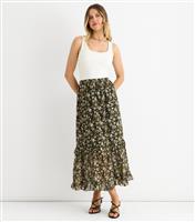 Women's Black Sparkle Floral Maxi Skirt Gini London New Look