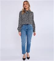 Women's Black Spot Print Tie Collar Blouse Gini London New Look