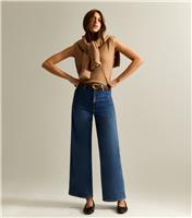 Women's Blue High Waist Stretch Denim Wide Leg Jeans New Look