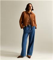 Women's Blue Pleated Wide Leg Jeans New Look