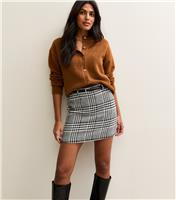 Women's Black Checked Belted Mini Skirt New Look