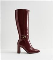 Women's Dark Burgundy Faux Leather Knee High Boots Vegan New Look