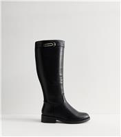 Women's Wide Fit Black Faux Leather Knee High Boots Vegan New Look