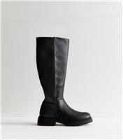Women's Black Faux Leather Knee High Boots Vegan New Look