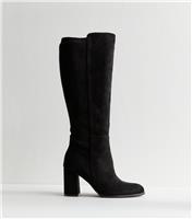 Women's Wide Fit Black Faux Suede Knee High Boots Vegan New Look