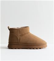 Women's Tan Faux Suede Lined Ankle Boots Vegan New Look