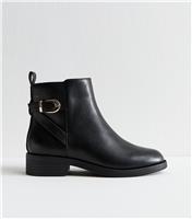 Women's Wide Fit Black Faux Leather Buckle Detail Ankle Boots Vegan New Look