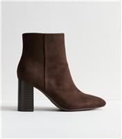 Women's Brown Faux Suede Block Heel Ankle Boots Vegan New Look
