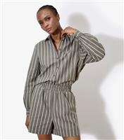 Women's Khaki Striped Linen Blend Shirt Apricot New Look
