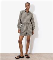 Women's Khaki Striped Linen Blend Shorts Apricot New Look