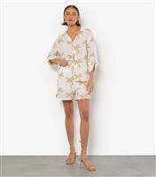 Women's Cream Palm Embroidered Shorts Apricot New Look