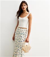 Women's White Blueberry Print Bias Cut Midi Skirt New Look