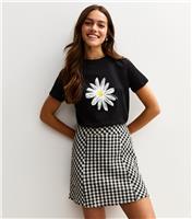 Women's Petite Black Gingham Print Textured A-Line Mini Skirt New Look