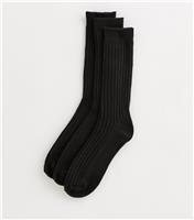 Men's Mens Pack of 3 Black Ribbed Socks New Look