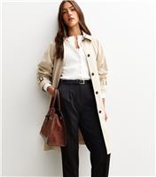 Women's Black Belted Barrel Leg Cropped Tailored Trousers New Look