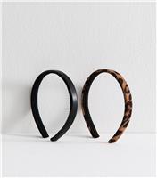 Pack Of 2 Leopard Print and Black Headbands New Look