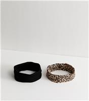 Pack of 2 Black and Leopard Print Headband New Look