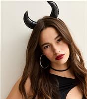 Black Halloween Sparkly Devil Horns Headband New Look